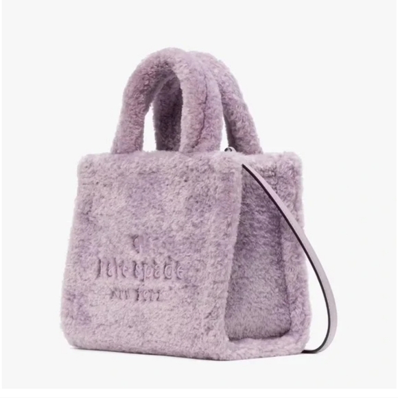 NWOT Kate Spade Ellie Lavender Purple Faux Fur Small Tote Bag - Picture 2 of 16